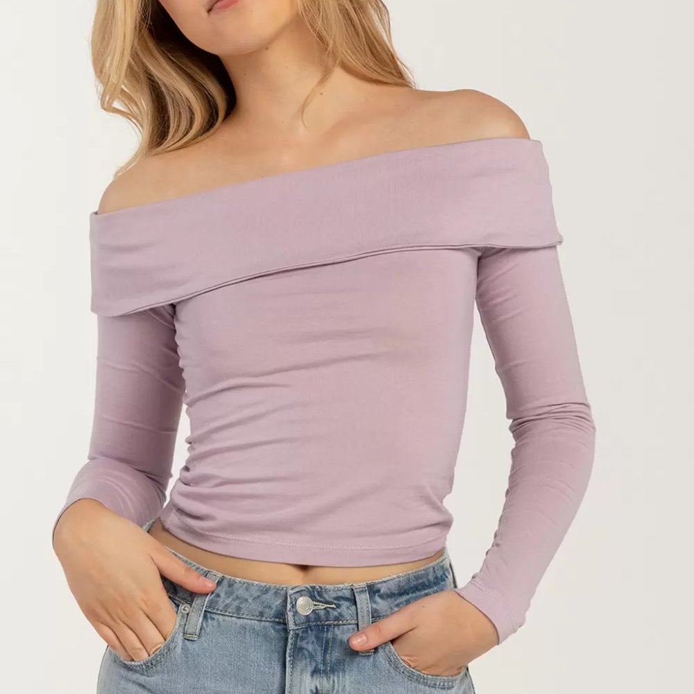 FULL TILT Fold Over Off The Shoulder Long Sleeve Top/Lilac/ Size M / NWOT